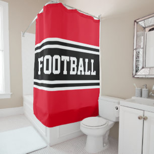 FOOTBALL Bright Red Black White Racing Stripes Shower Curtain