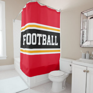 FOOTBALL Bright Red Black Yellow Racing Stripes Shower Curtain