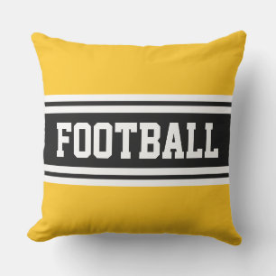 FOOTBALL Bright Yellow Black White Racing Stripes Cushion