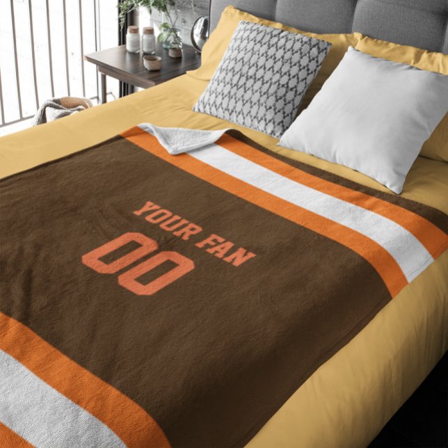Football Brown, Orange & White Personalised Fleece Blanket (Creator Uploaded)