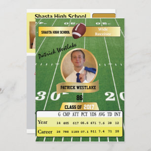 Football Card W/ Stats Grad Invitations - gold