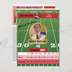 Football Card W/ Stats Grad Invitations - red