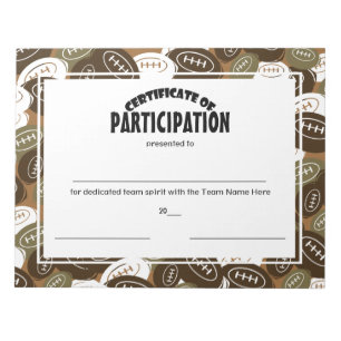 Football Certificates of Participation Notepad