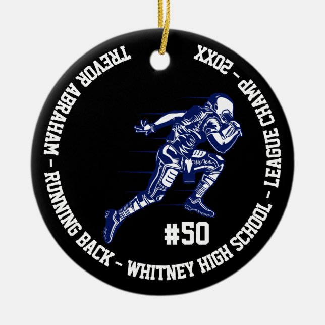 Football Champion Player Monogram Team School Blue Ceramic Ornament (Front)