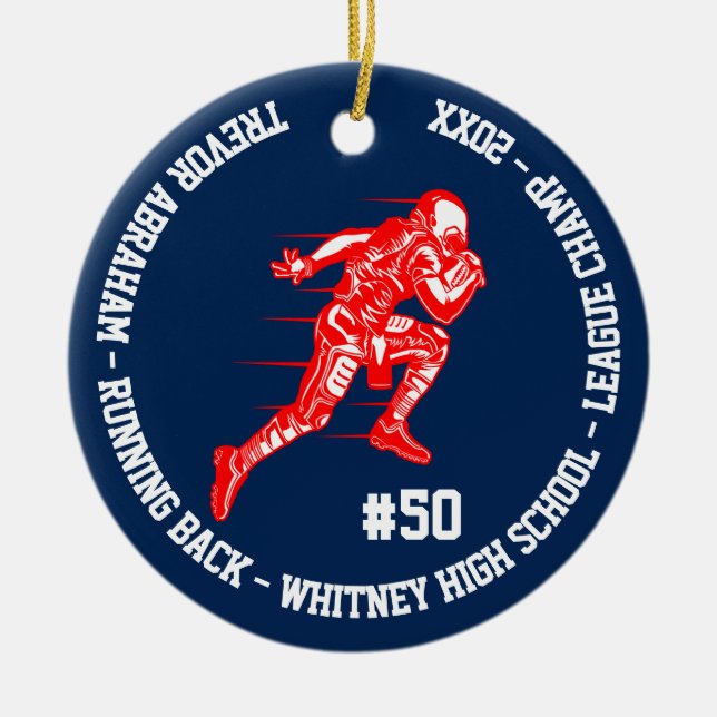 Football Champion Player Monogram Team School Blue Ceramic Ornament (Front)