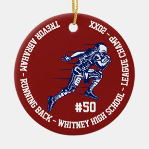 Football Champion Player Monogram Team School Ceramic Ornament
