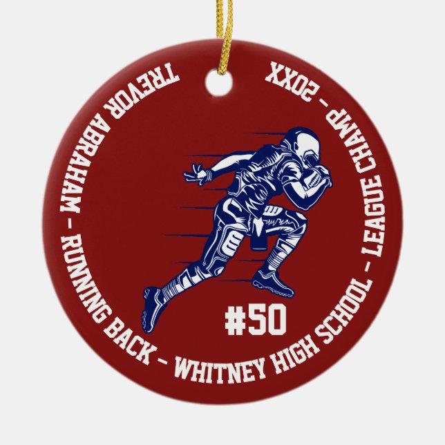 Football Champion Player Monogram Team School Ceramic Ornament (Front)