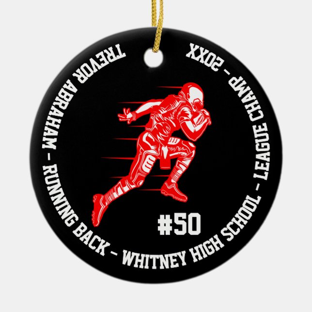 Football Champion Player Monogram Team School Red Ceramic Ornament (Front)