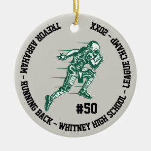 Football Champion Player School Green Black Gray Ceramic Ornament