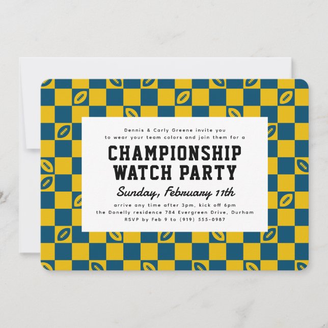 Football Check Championship Game Watch Party Invitation (Front)