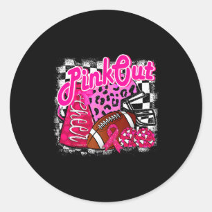 Football Checkered Nk Out Breast Cancer Cheer Mom  Classic Round Sticker