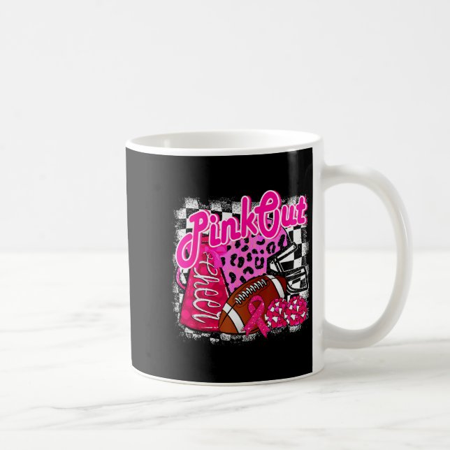 Football Checkered Nk Out Breast Cancer Cheer Mom  Coffee Mug (Right)