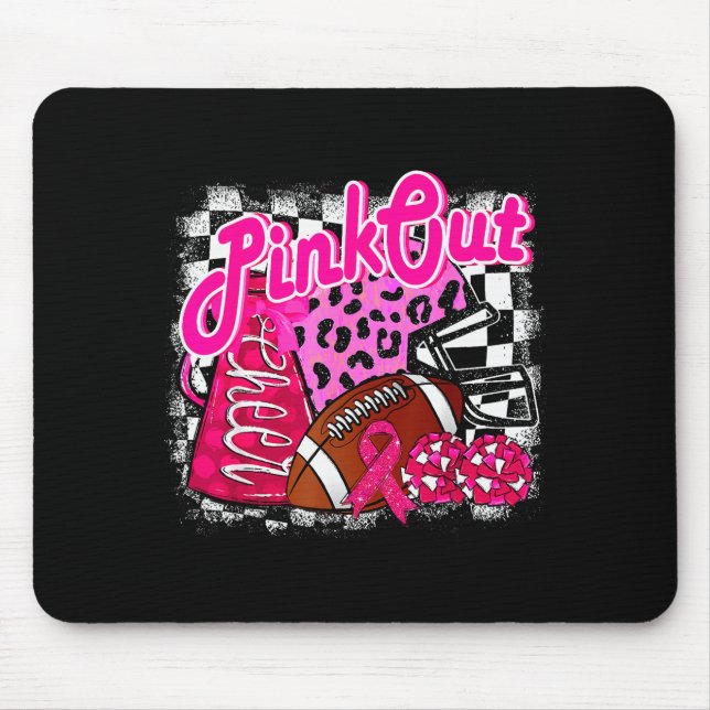 Football Checkered Nk Out Breast Cancer Cheer Mom  Mouse Pad (Front)
