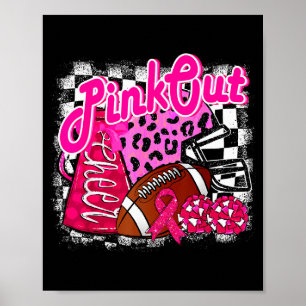 Football Checkered Nk Out Breast Cancer Cheer Mom  Poster