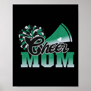 Football Cheer Mum Green White Black Pom Leopard Poster