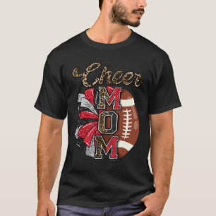 Football Cheer Mum Red Black Pom Leopard T-Shirt