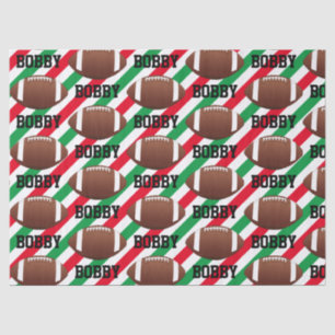 Football Christmas Add Name Stripe Red & Green Tissue Paper