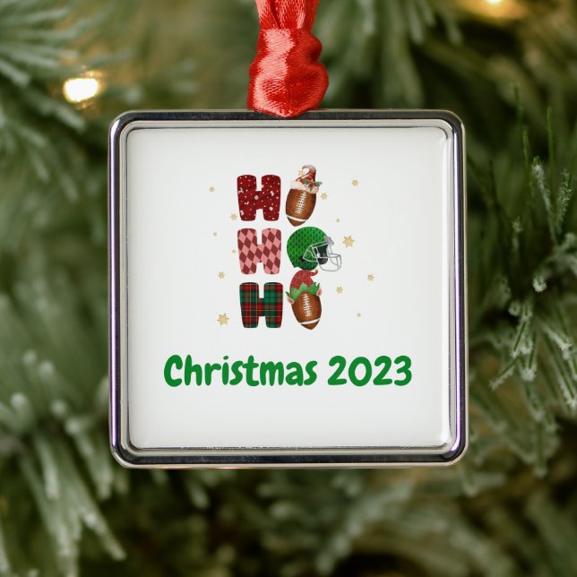 Football Christmas Holiday Ho Ho Ho Metal Ornament (Tree)