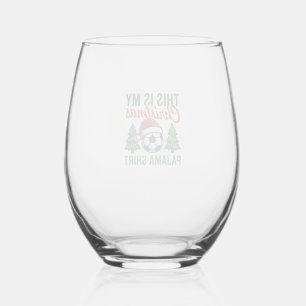 Football Christmas Pajama Shirt Stemless Wine Glass