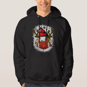 Football Christmas Reindeer with Santa Hat Funny X Hoodie