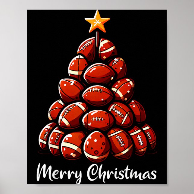 Football Christmas Tree Lights Funny Football Play Poster (Front)