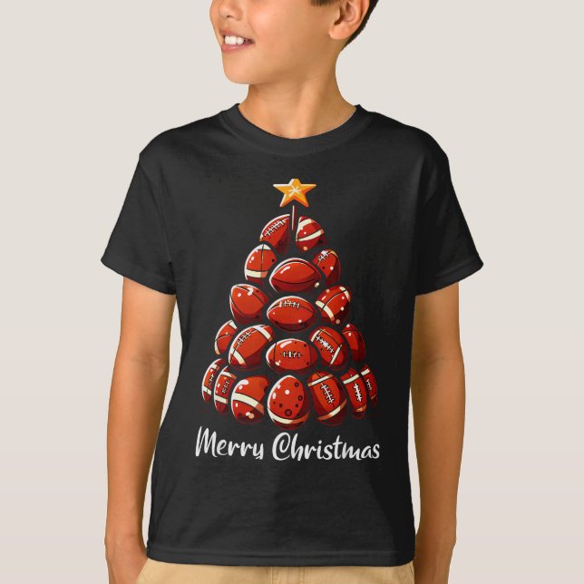 Football Christmas Tree Lights Funny Football Play T-Shirt (Front)