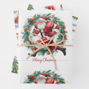 Football Christmas with Santa Claus Wrapping Paper Sheet