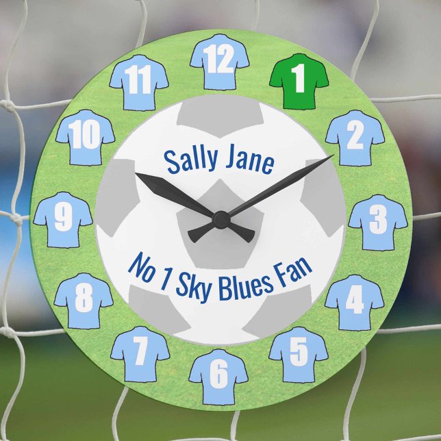 Football Clock - Light Sky Blue Shirts (Sky blue soccer shirts)