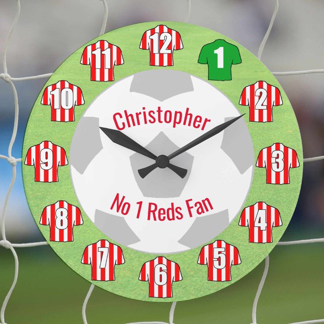 Football Clock - Red & White Striped Shirts (Red and white striped football shirts)
