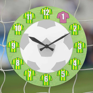 Football Clock - with green & yellow Shirts