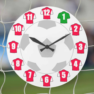 Football Clock - with Red & White Shirts