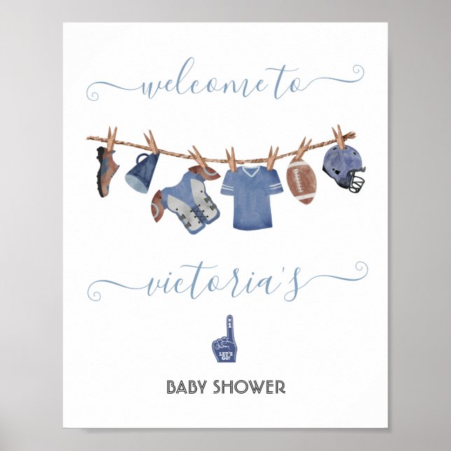 Football Clothesline Baby Shower Welcome sign (Front)
