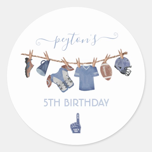 Football Clothesline Birthday Party Classic Round Sticker (Front)