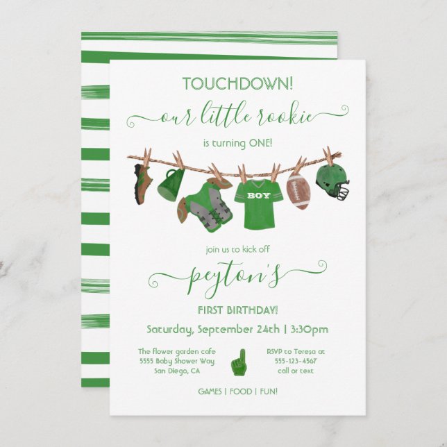 Football Clothesline Birthday Party Invitation (Front/Back)