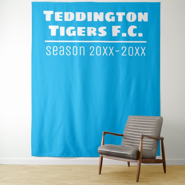 Football Club Presentation Backdrop in Light Blue Tapestry (In Situ)