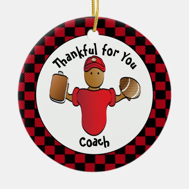 Football Coach Cartoon Ethnic Thank You Keepsake Ceramic Ornament (Front)