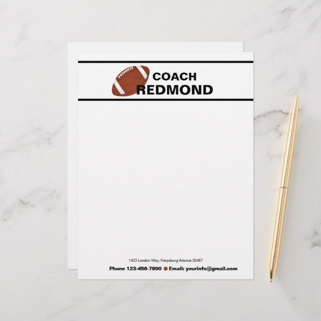Football Coach Custom Letterhead (Front/Back In Situ)