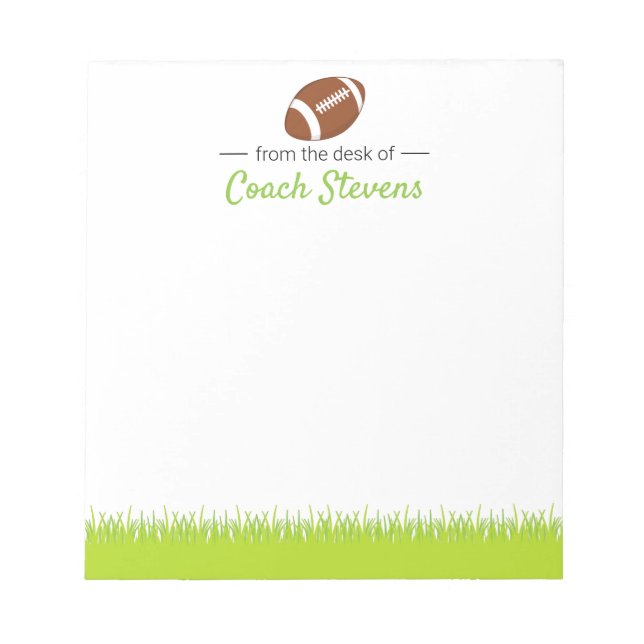 Football Coach Green Grass Field Stationery Notepad (Front)