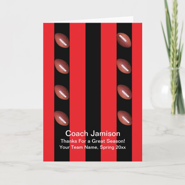 Football Coach Red and Black Blank Inside Thank You Card (Front)