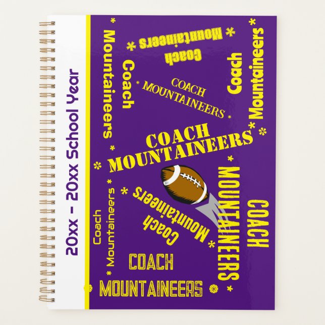 Football Coach Team Personalised Purple & Yellow Planner (Front)