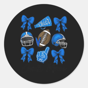 Football Coquette Bow Cheer Mum Blue Classic Round Sticker