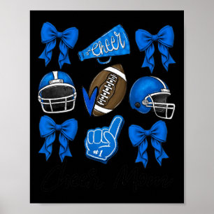 Football Coquette Bow Cheer Mum Blue  Poster