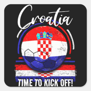 Football Croatia Flag, Soccer Vintage Retro Square Sticker