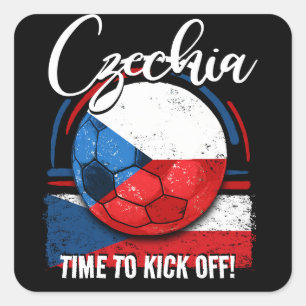Football Czechia Flag Euro, European Soccer Square Sticker