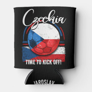 Football Czechia Flag, Retro Soccer Can Cooler