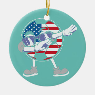 Football Dabbing USA 4th of July American Flag Ceramic Ornament
