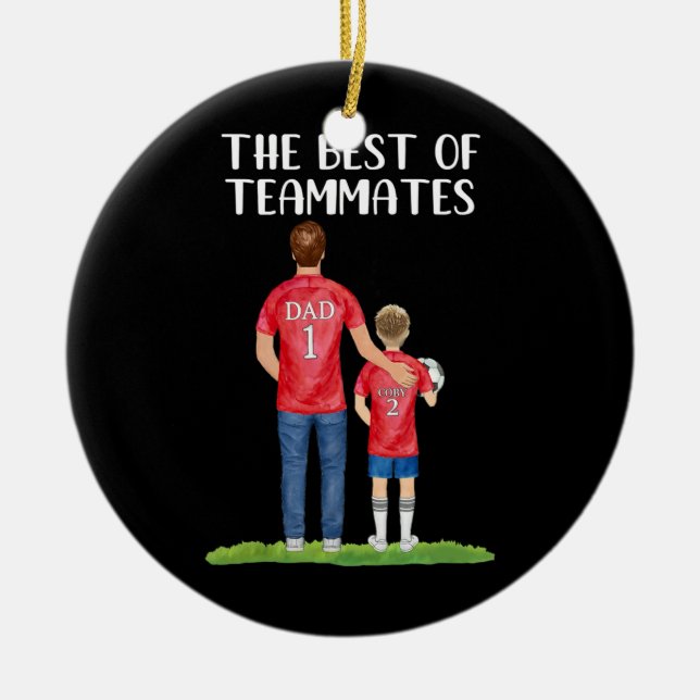 Football Dad Son Fathers Day Soccer Player Ceramic Ornament (Front)