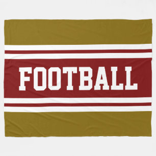 FOOTBALL Deep Red Brown White Racing Stripes Fleece Blanket