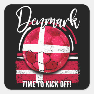 Football Denmark Flag, Red White Retro Square Sticker