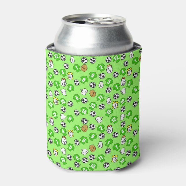 Football Design with shirts in green Can Cooler (Can Front)